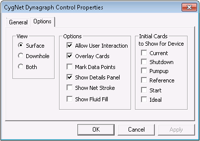 Dynagraph Control Options page